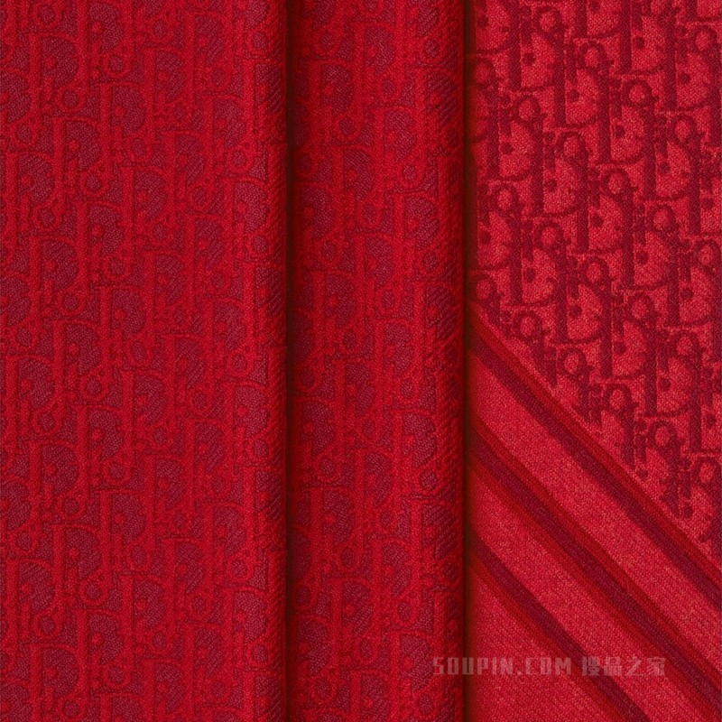 Dior 印花围巾 酒红色和红色羊毛面料 Oblique 印花