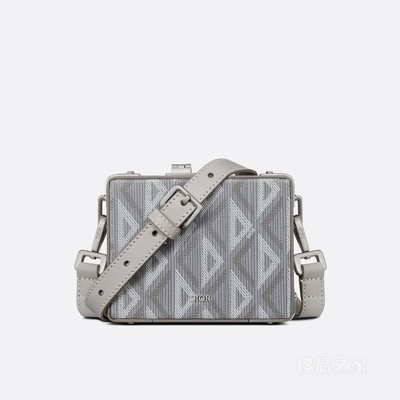 Dior Lock 超迷你箱型手袋 迪奥灰帆布 CD Diamond 图案和光滑牛皮革