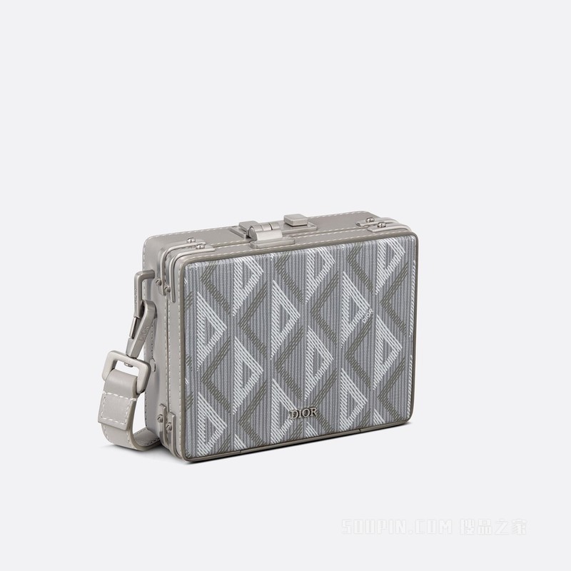 Dior Lock 超迷你箱型手袋 迪奥灰帆布 CD Diamond 图案和光滑牛皮革