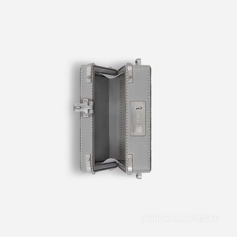 Dior Lock 超迷你箱型手袋 迪奥灰帆布 CD Diamond 图案和光滑牛皮革