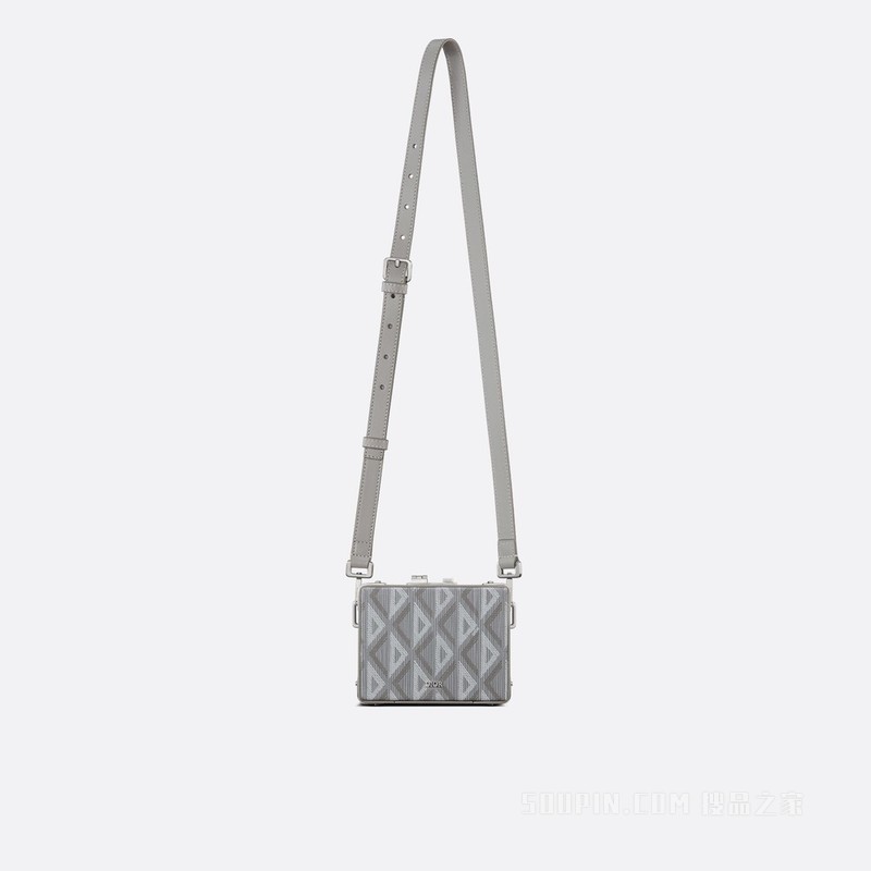 Dior Lock 超迷你箱型手袋 迪奥灰帆布 CD Diamond 图案和光滑牛皮革