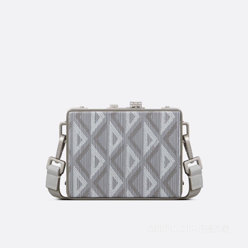 Dior Lock 超迷你箱型手袋 迪奥灰帆布 CD Diamond 图案和光滑牛皮革