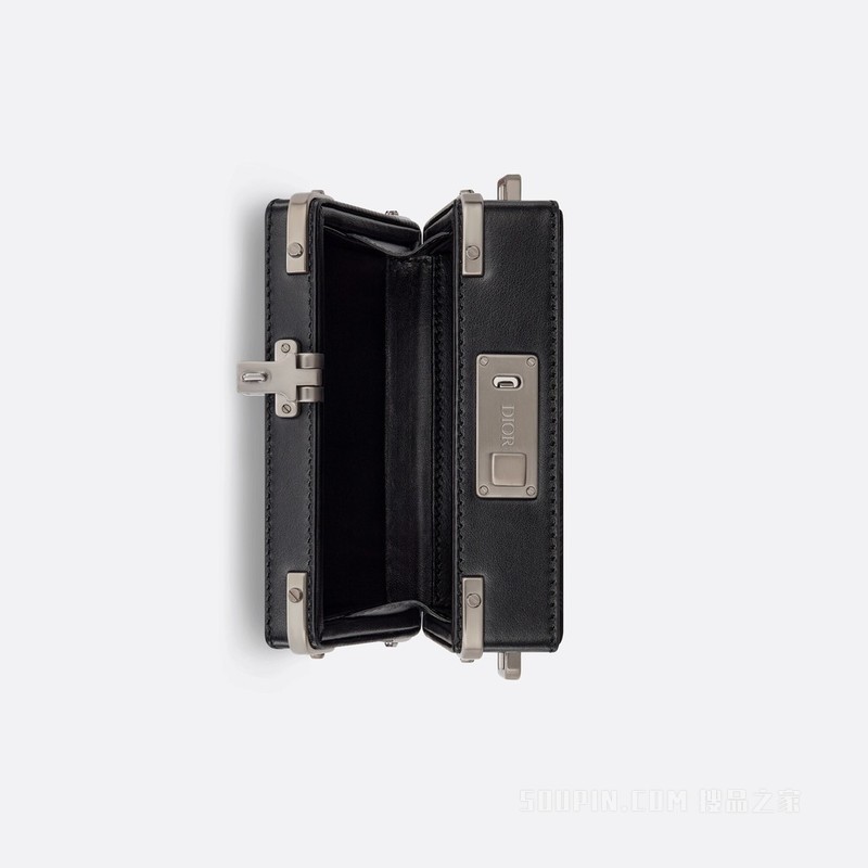 Dior Lock 超迷你箱型手袋 黑色帆布和光滑牛皮革 CD Diamond 图案