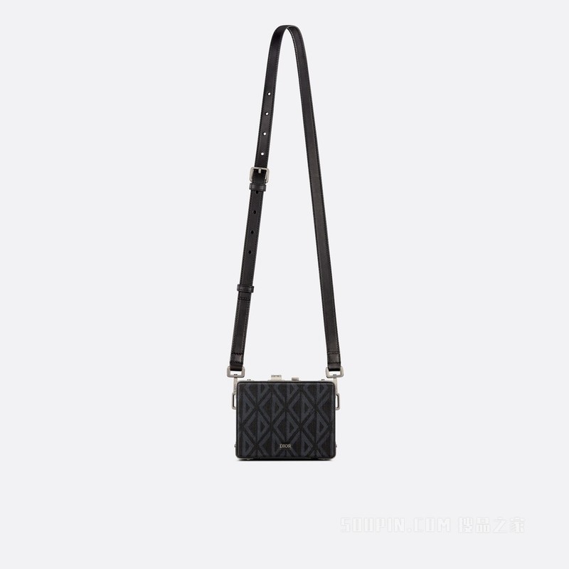 Dior Lock 超迷你箱型手袋 黑色帆布和光滑牛皮革 CD Diamond 图案