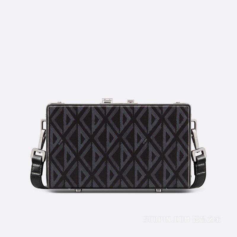 Dior Lock 迷你箱形信使包（附肩带） 黑色帆布和光滑牛皮革 CD Diamond 图案