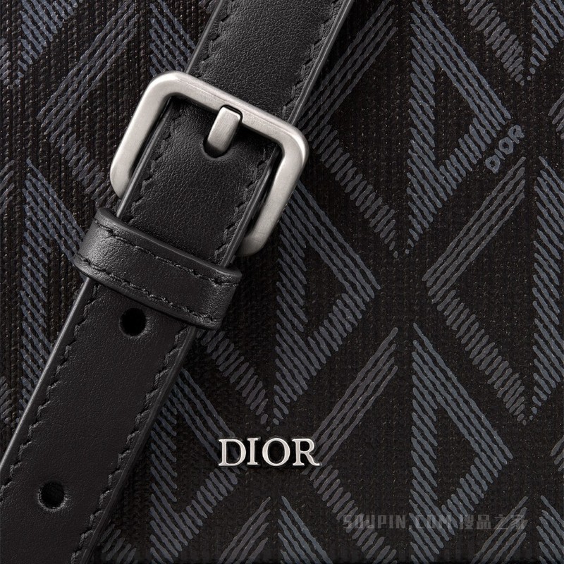 Dior Lock 迷你箱形信使包（附肩带） 黑色帆布和光滑牛皮革 CD Diamond 图案