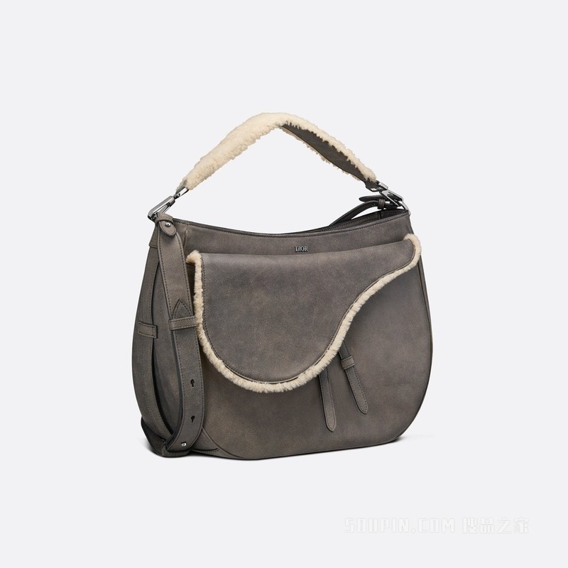 Saddle Soft 手袋 深灰色皮毛一体