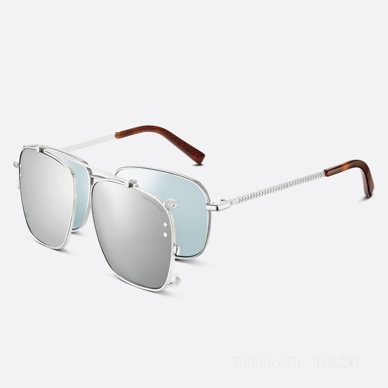CD Diamond S4U 太阳眼镜 淡蓝色和银色镜面镜片正方形镜框