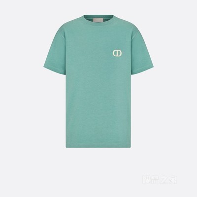 宽松版型 T 恤 海绿色棉质平纹针织面料 CD Icon 刺绣