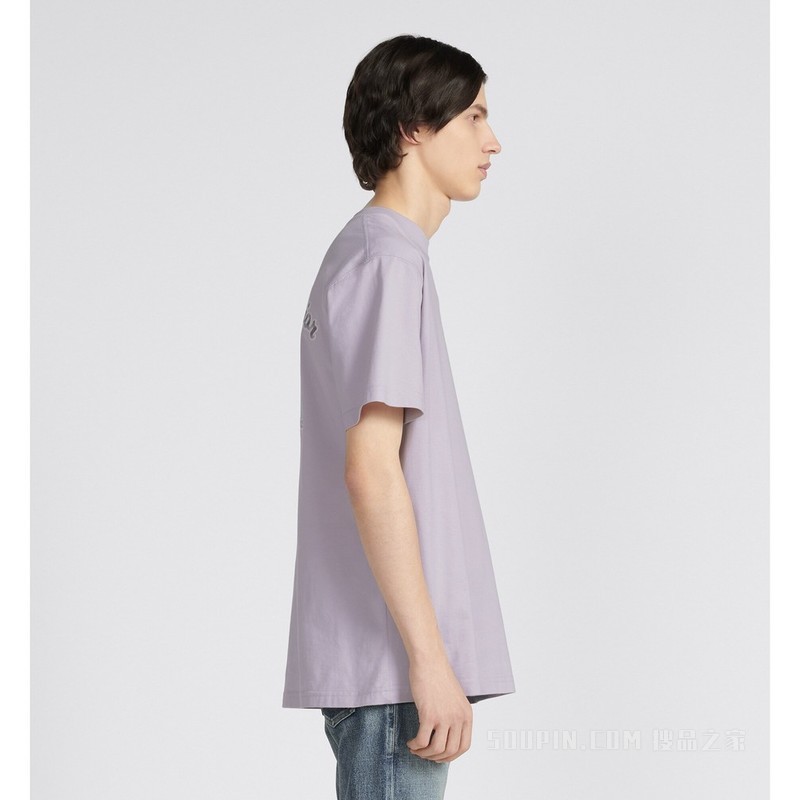宽松版型 T 恤 淡紫色棉质平纹针织面料 Christian Dior Atelier 刺绣