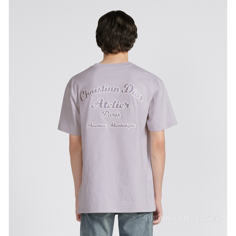 宽松版型 T 恤 淡紫色棉质平纹针织面料 Christian Dior Atelier 刺绣