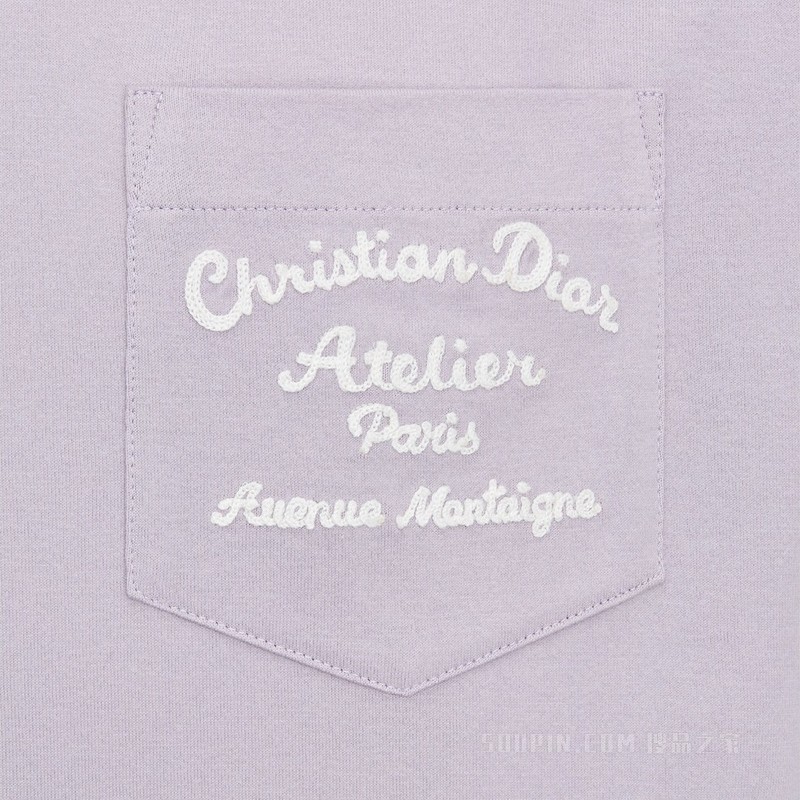 宽松版型 T 恤 淡紫色棉质平纹针织面料 Christian Dior Atelier 刺绣