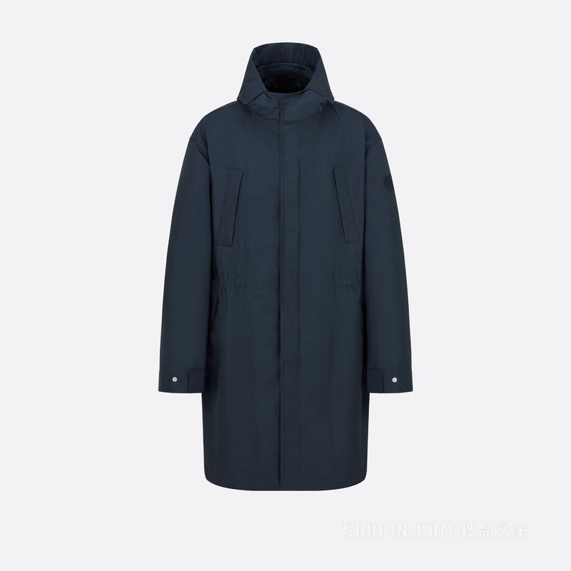 连帽派克大衣 海军蓝色粗横棱纹织物棉质混纺科技面料 Christian Dior Couture 标志