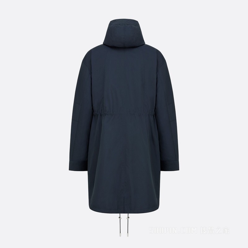 连帽派克大衣 海军蓝色粗横棱纹织物棉质混纺科技面料 Christian Dior Couture 标志