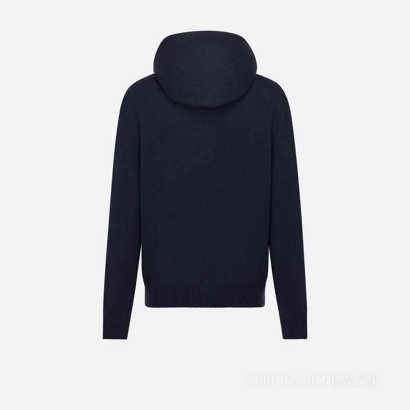 连帽运动衫 蓝色山羊绒平纹针织面料 Christian Dior Couture 标志