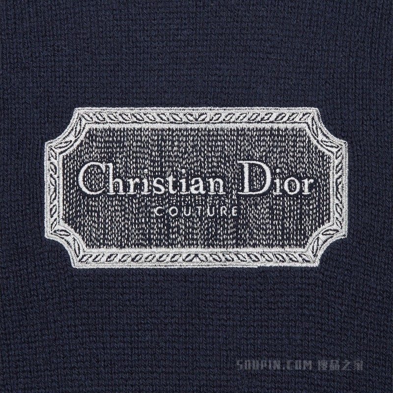连帽运动衫 蓝色山羊绒平纹针织面料 Christian Dior Couture 标志