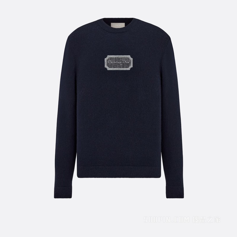 针织衫 蓝色山羊绒平纹针织面料 Christian Dior Couture 标志