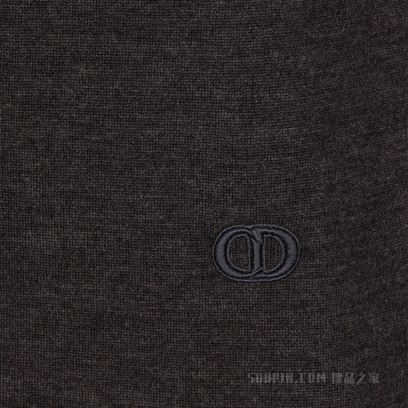 高领针织衫 深灰色山羊绒平纹针织面料 CD Icon 刺绣