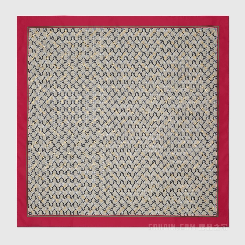 GG马衔扣印花真丝方巾 米色和象牙白色