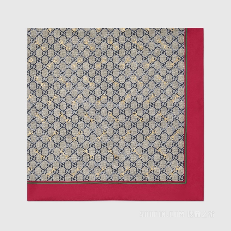 GG马衔扣印花真丝方巾 米色和象牙白色