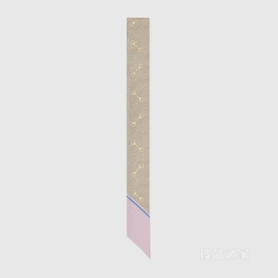 GG马衔扣印花真丝领结 米色和象牙白色