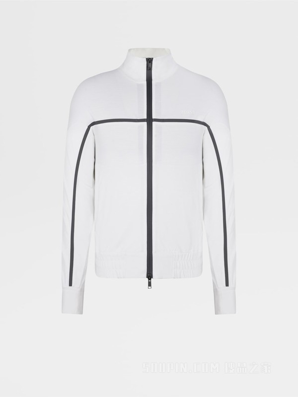 白色 Techmerino™ 全拉链夹克