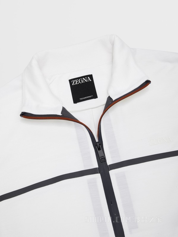 白色 Techmerino™ 全拉链夹克