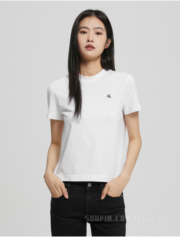 【简约系列】Calvin Klein 22秋冬男女情侣中性刺绣纯棉短袖T恤40WH105