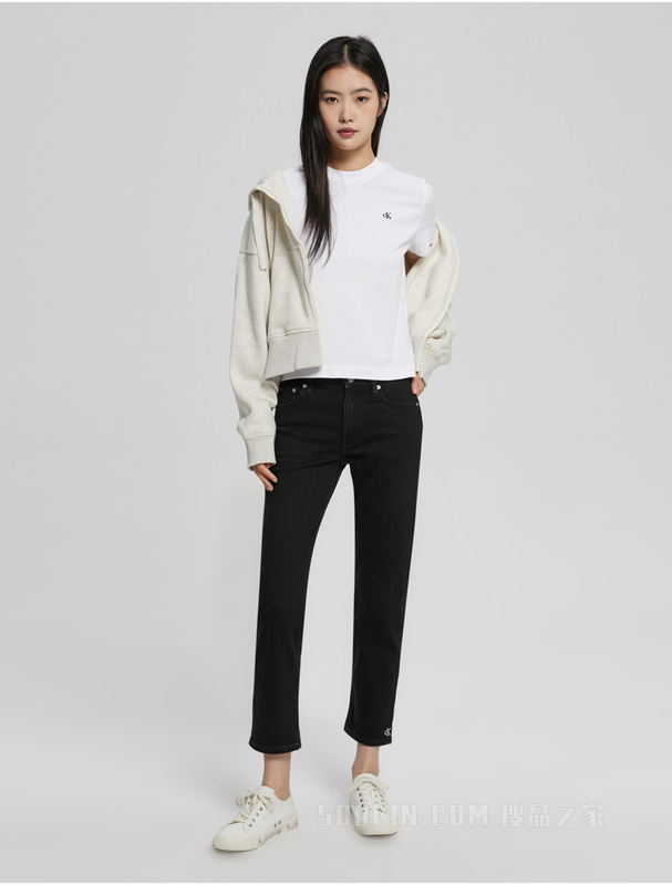 【简约系列】Calvin Klein 22秋冬男女情侣中性刺绣纯棉短袖T恤40WH105