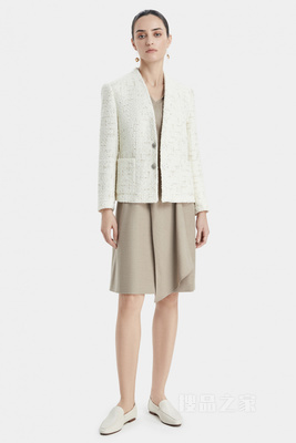 奶白色雅致粗花呢夹克