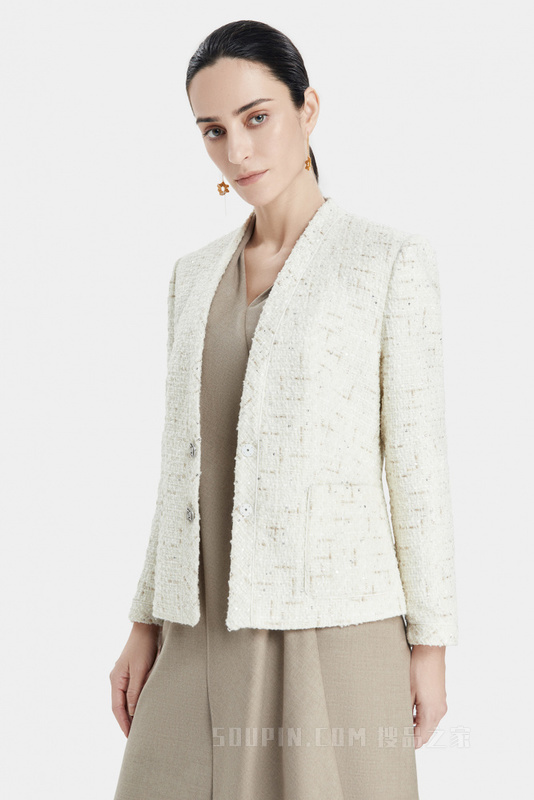 奶白色雅致粗花呢夹克