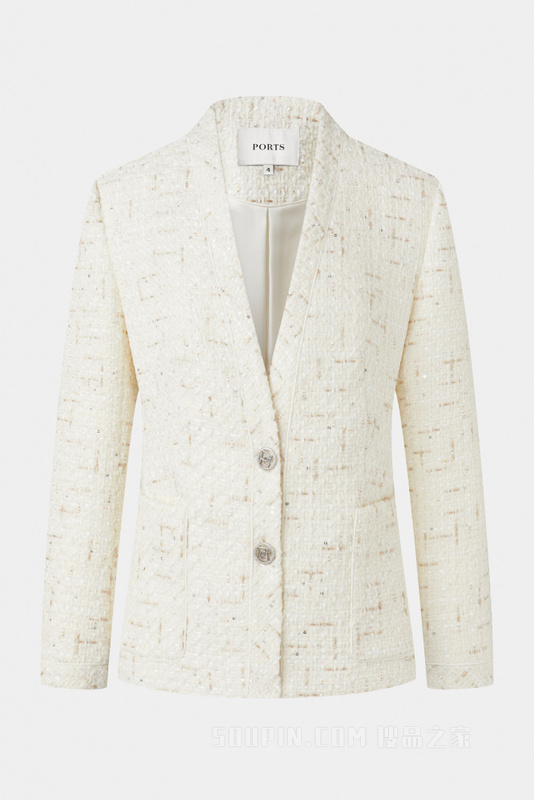 奶白色雅致粗花呢夹克