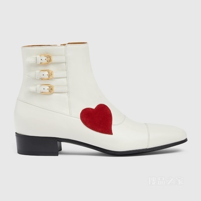 Gucci HA HA HA特别系列饰搭扣短靴 米白色皮革