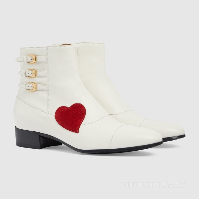 Gucci HA HA HA特别系列饰搭扣短靴 米白色皮革