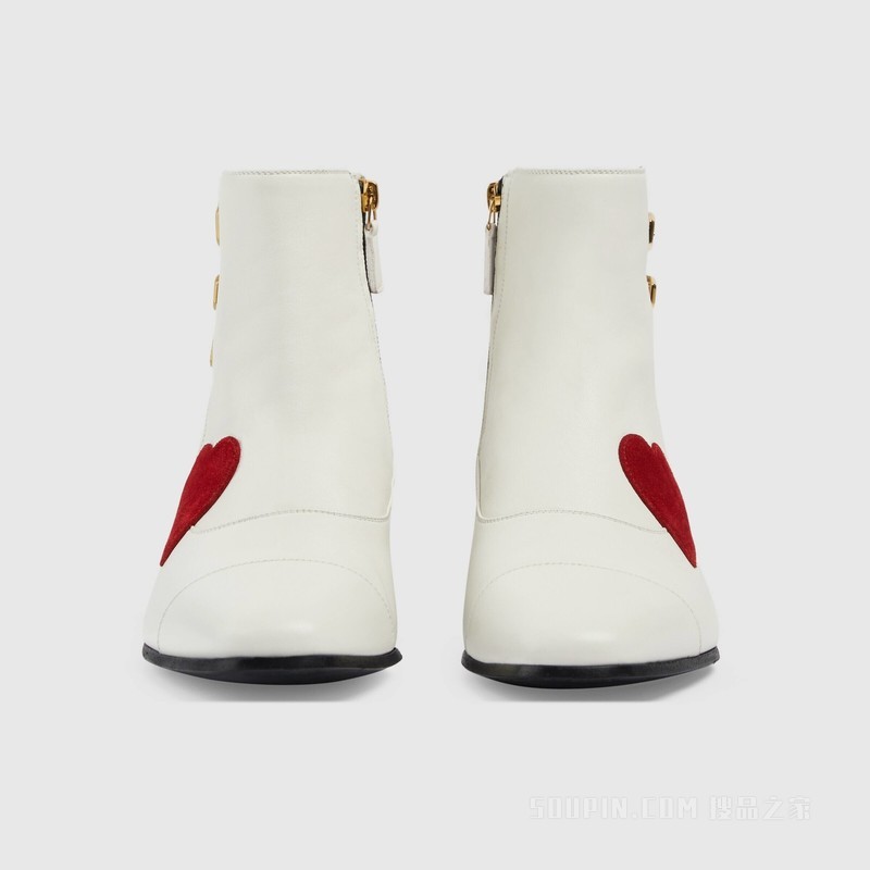 Gucci HA HA HA特别系列饰搭扣短靴 米白色皮革