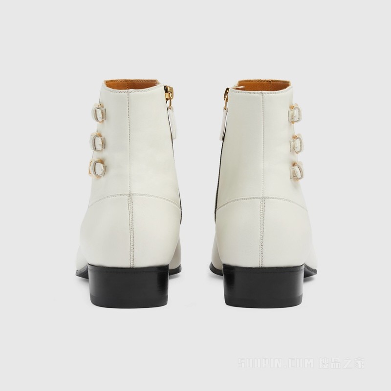Gucci HA HA HA特别系列饰搭扣短靴 米白色皮革