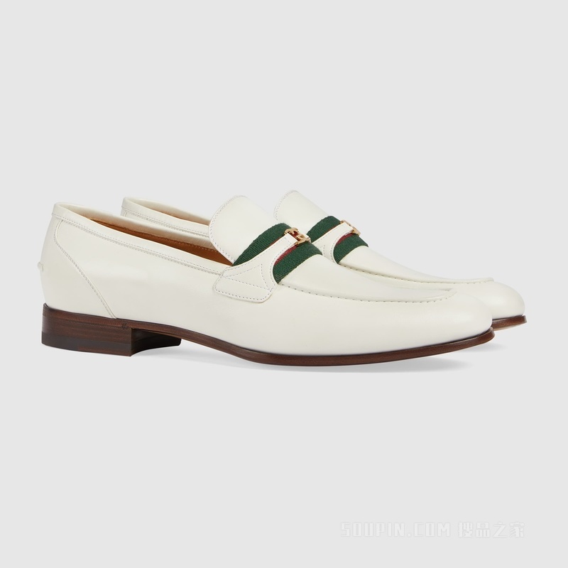 Gucci HA HA HA特别系列饰互扣式双G乐福鞋 米白色皮革