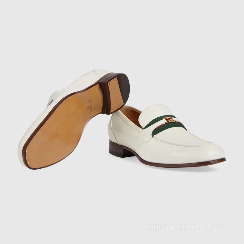 Gucci HA HA HA特别系列饰互扣式双G乐福鞋 米白色皮革