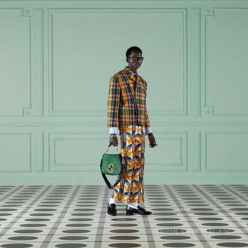adidas x Gucci联名系列印花针织长裤 象牙白和黄色
