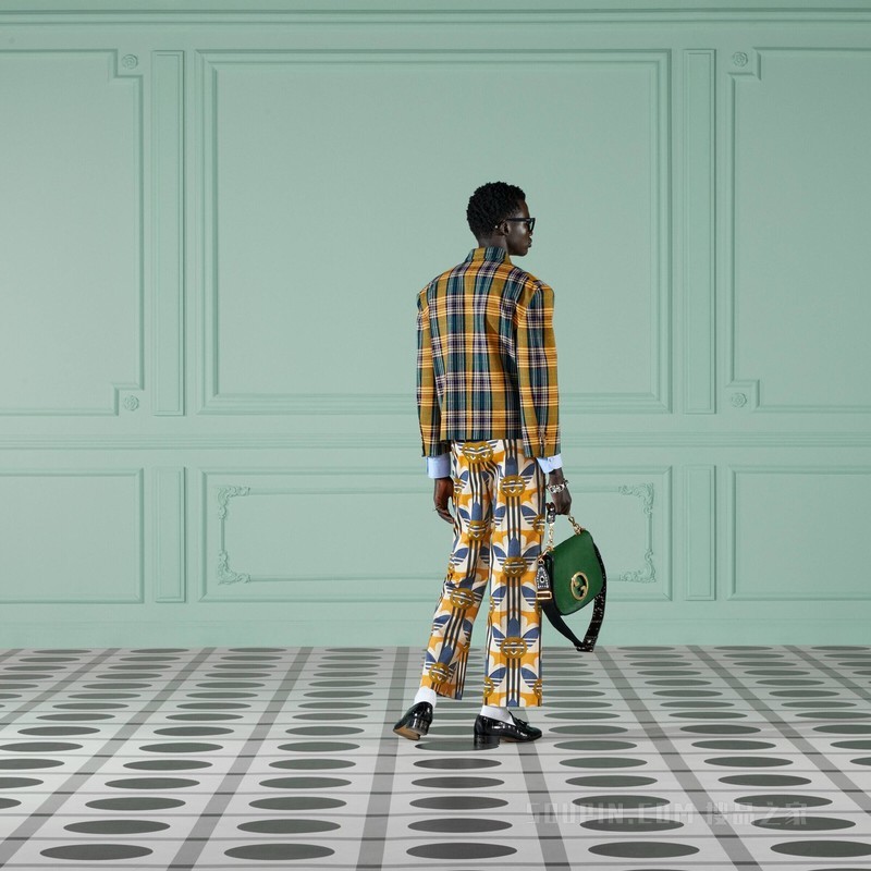 adidas x Gucci联名系列印花针织长裤 象牙白和黄色