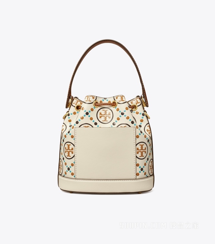 T Monogram 撞色压花水桶包 象牙白
