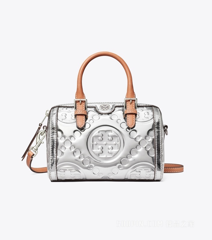 T Monogram 迷你压花金属亮面酒桶包 银色