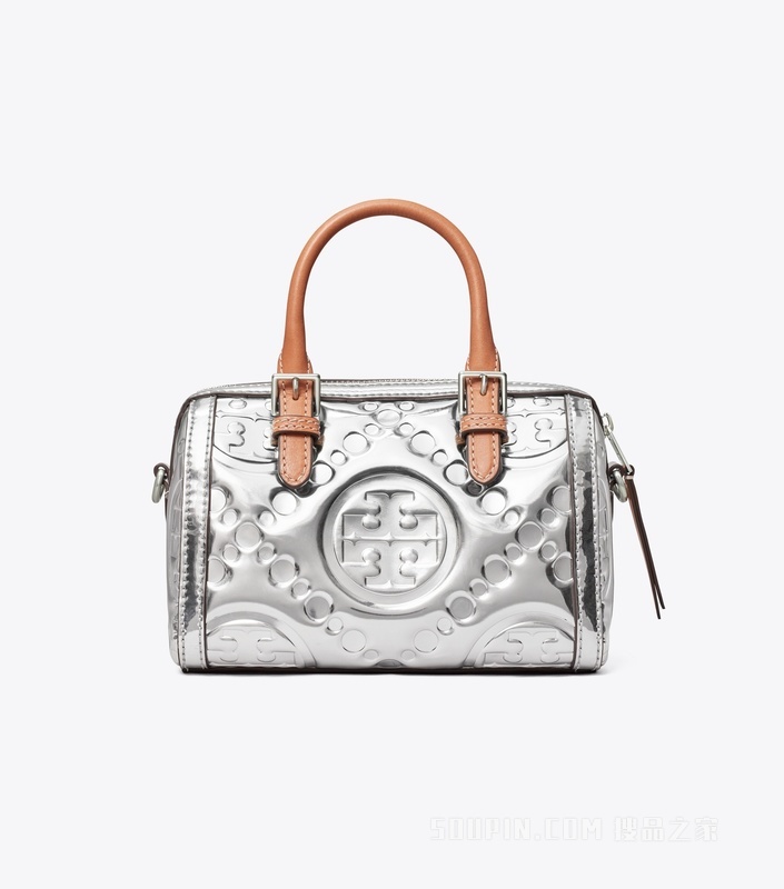 T Monogram 迷你压花金属亮面酒桶包 银色