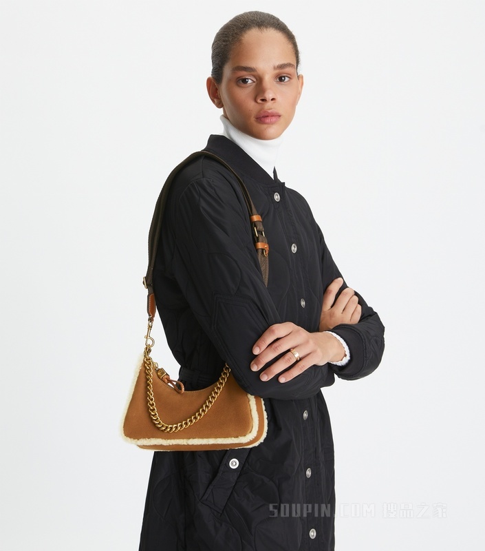 151 Mercer 小号羊毛皮新月包 天然米