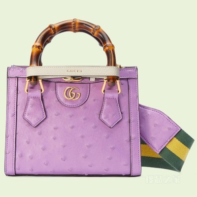 Gucci Diana竹节鸵鸟皮迷你托特包 紫色