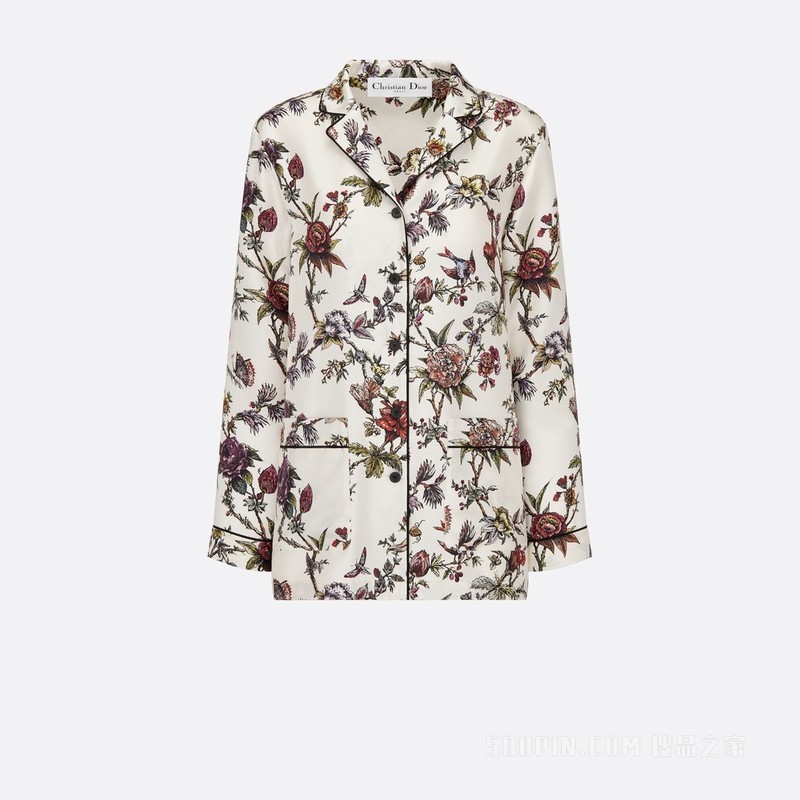 Dior Chez Moi 衬衫 白色桑蚕丝斜纹面料多色 Dior Jardin Botanique 图案