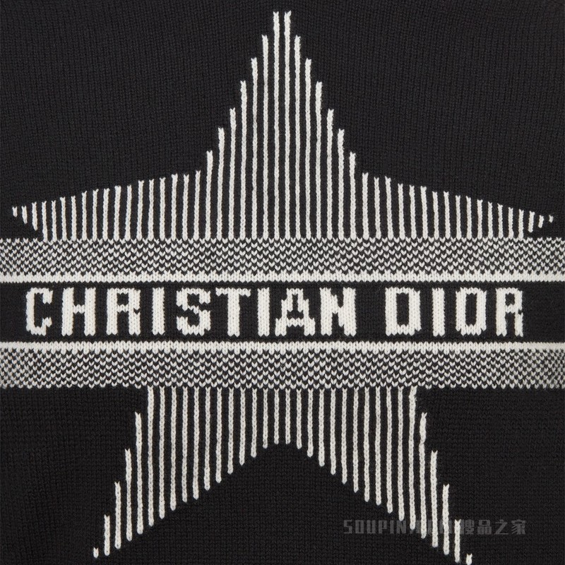 DiorAlps 七分袖连帽针织衫 黑色和白色羊毛和山羊绒混纺针织面料 Dior Star 图案