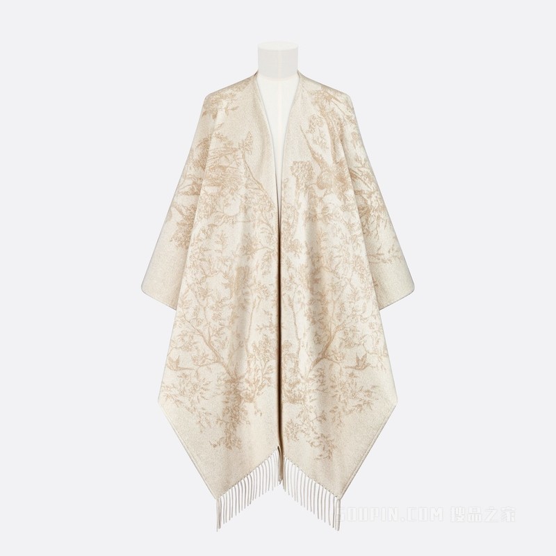 Dior 印花披风 白色山羊绒混纺面料和金色金属光泽线 Dior Jardin d'Hiver 图案