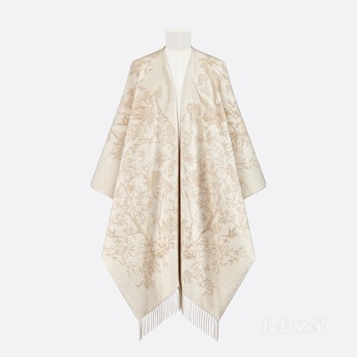 Dior 印花披风 白色山羊绒混纺面料和金色金属光泽线 Dior Jardin d'Hiver 图案