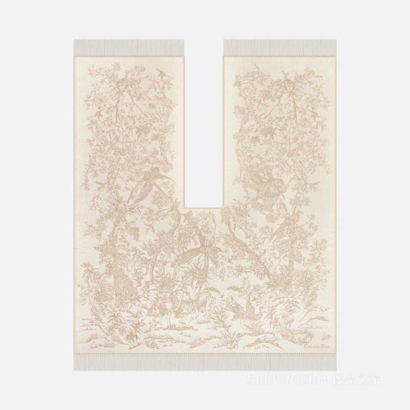 Dior 印花披风 白色山羊绒混纺面料和金色金属光泽线 Dior Jardin d'Hiver 图案